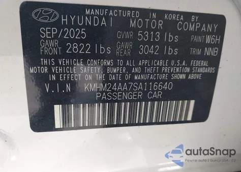 2025 Hyundai Ioniq 6 Se from USA, damaged, VIN KMHM24AA7SA116640